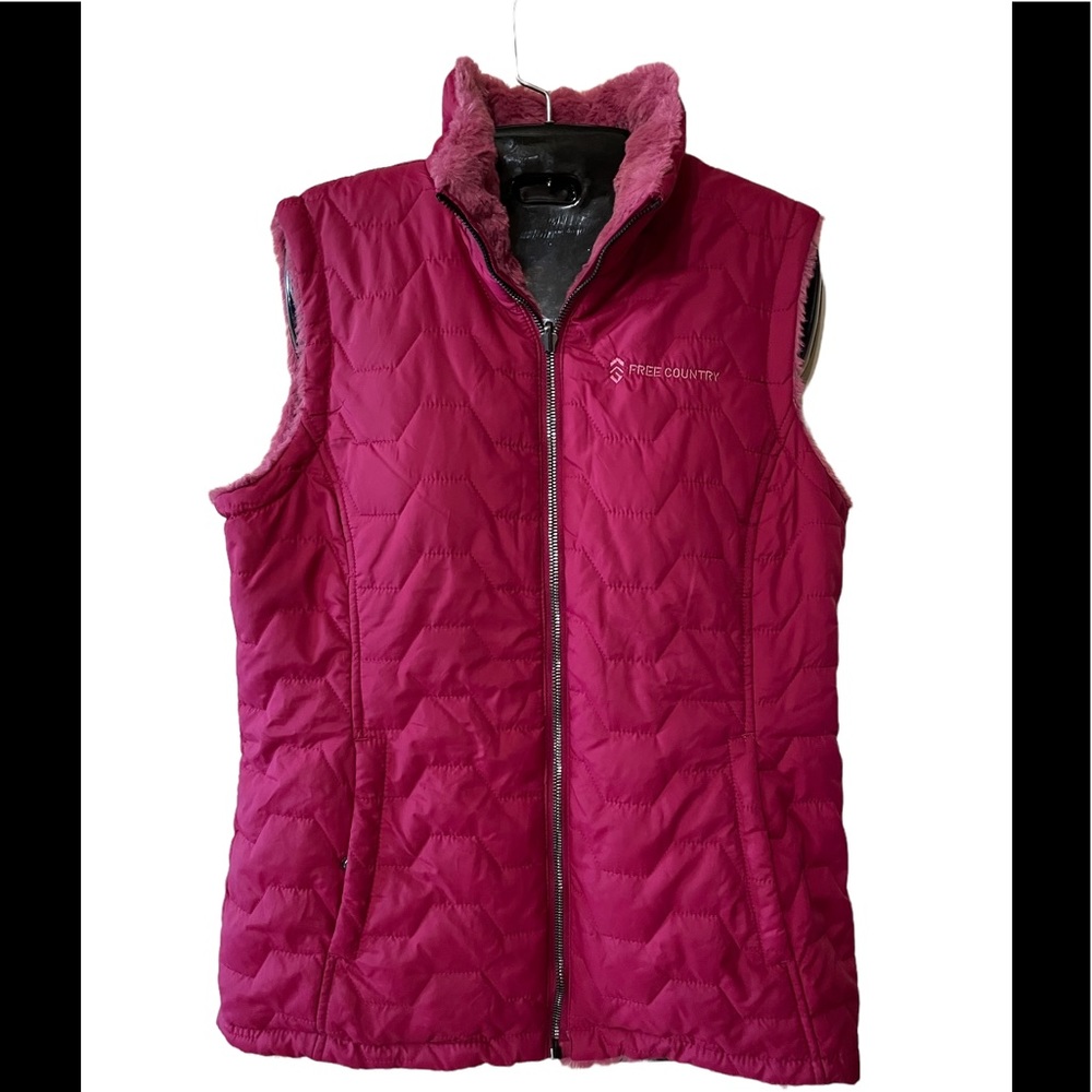 Free Country Reversible Faux Fur Vest Size S EUC